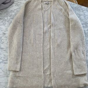 LOFT Oatmeal Ribbed Open-Front Cardigan